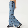 Custom Womens Loose Wide Leg Butterfly Printed Jeans